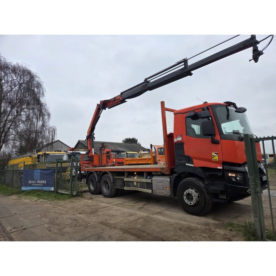 RENAULT C 380 6X4 FLATBED CRANE PALFINGER PK 18002-EH B